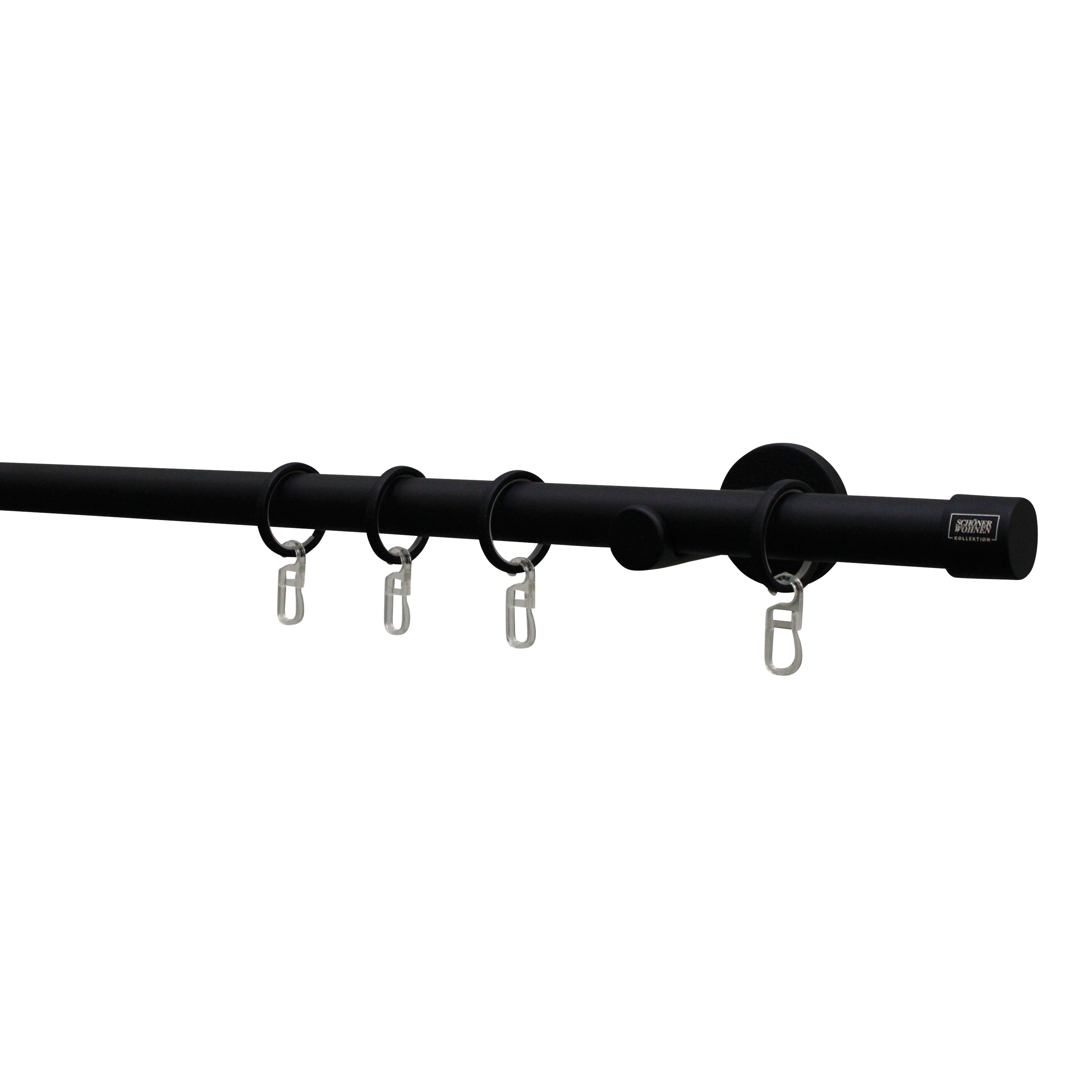 Interdeco Vorhangstange Schwarz – 200 Cm, Metall, Inkl. Ringe & Träger